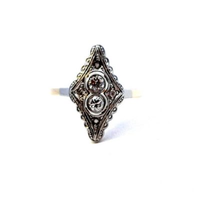 Starožitný zlatý prsten s diamanty, Art-Deco, vel. 53