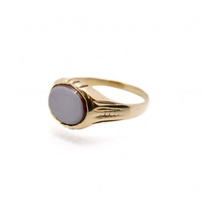 Zlatý prsten s modro-hnědým kamenem, vel. 61