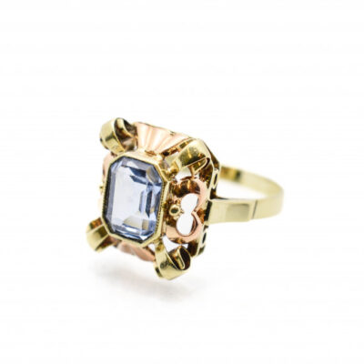 Zlatý prsten s akvamarínem, vel. 57