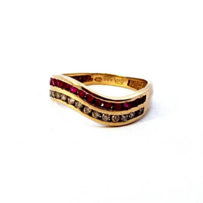Zlatý prsten s rubíny a zirkony, vel. 55