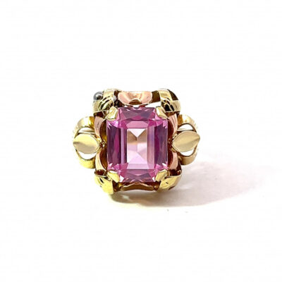 Zlatý prsten s růžovým kamenem, vel. 53