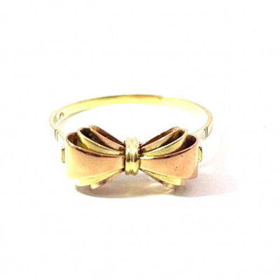 Starožitný zlatý prsten s mašličkou, vel. 62