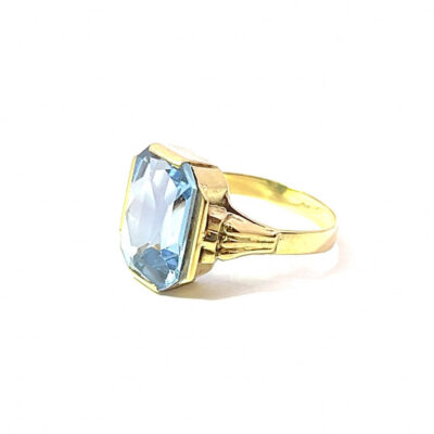 Starožitný zlatý prsten s akvamarínem, vel. 56