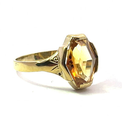 Starožitný zlatý prsten s citrínem, vel. 52