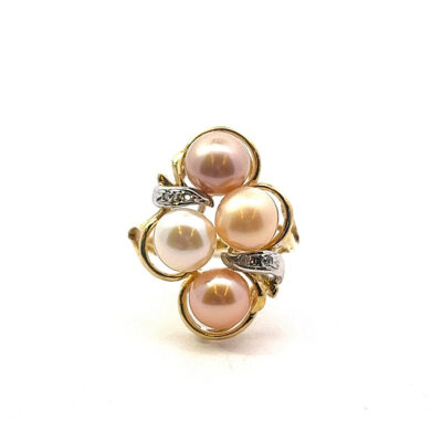Zlatý prsten s perlami a diamanty, vel. 53